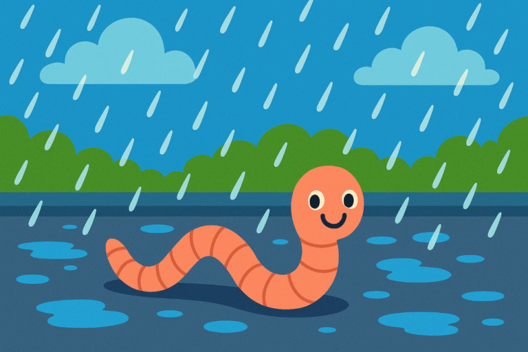 earthworm on the street during rain